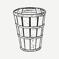 Wooden bucket collage element, black & white illustration psd. Free public domain CC0 image.