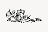 Collectibles clipart, vintage illustration vector. 