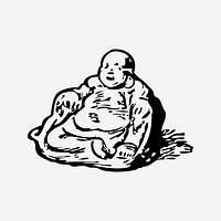 Chinese buddha, black & white illustration. Free public domain CC0 image.