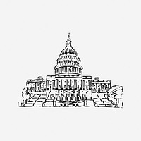 United States Capitol, black & white illustration. Free public domain CC0 image.