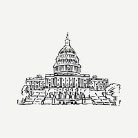 United States Capitol collage element, black & white illustration psd. Free public domain CC0 image.