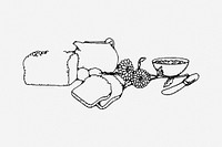 Breakfast, black & white illustration. Free public domain CC0 image.