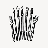 Drill bit set clipart, vintage illustration vector. Free public domain CC0 image.