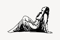 Woman lying clipart, vintage illustration vector. Free public domain CC0 image.