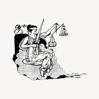 Lady justice clipart, vintage illustration vector. Free public domain CC0 image.