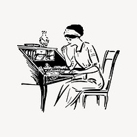 Woman studying clipart, vintage illustration vector. Free public domain CC0 image.