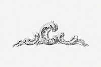 Baroque ornament collage element, black & white illustration psd. Free public domain CC0 image.