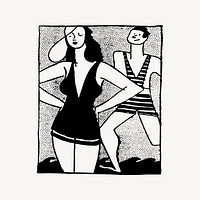 Couple in swimsuit clipart, vintage illustration vector. Free public domain CC0 image.