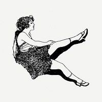 Woman dancer collage element, black & white illustration psd. Free public domain CC0 image.