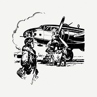 Airforce collage element, black & white illustration psd. Free public domain CC0 image.