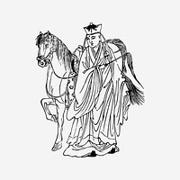 Journey to the West, black & white illustration. Free public domain CC0 image.