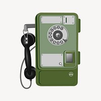 Vintage telephone clipart, payphone illustration psd. Free public domain CC0 image.