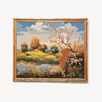 Landscape framed painting  collage element vector. Free public domain CC0 image.