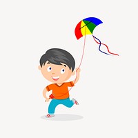 Boy playing kite clipart vector. Free public domain CC0 image