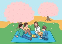 Hanami picnic illustration. Free public domain CC0 image