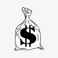 Money bag clipart, drawing illustration vector. Free public domain CC0 image.