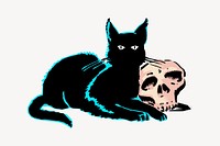 Cat and skull clipart, Halloween illustration vector. Free public domain CC0 image.