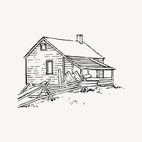 Ruined wooden house clipart, architecture illustration vector. 