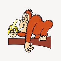 Monkey eating banana, wildlife illustration. Free public domain CC0 image.