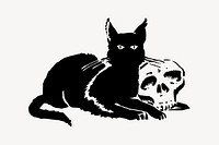 Cat and skull clipart, Halloween illustration vector. Free public domain CC0 image.