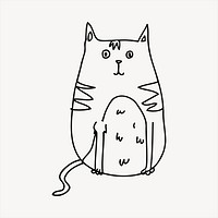 Cat cartoon collage element, black and white illustration vector. 