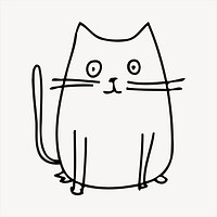 Cat cartoon  collage element, black and white illustration vector. Free public domain CC0 image.