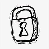 Lock collage element, black and white illustration vector. Free public domain CC0 image.