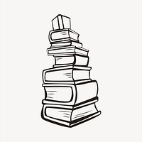 Book stack collage element, black and white illustration vector. Free public domain CC0 image.