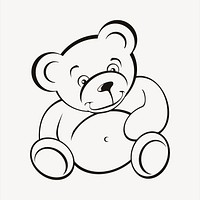 Teddy bear clipart, black and white illustration psd. Free public domain CC0 image.