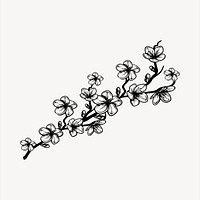 Flower branch  collage element, black and white illustration vector. Free public domain CC0 image.