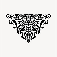 Ornamental  bull collage element, black and white illustration vector. Free public domain CC0 image.