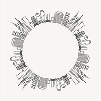 City round frame collage element, black and white illustration vector. Free public domain CC0 image.