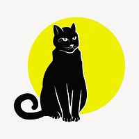 Black cat collage element, cute illustration vector. Free public domain CC0 image.