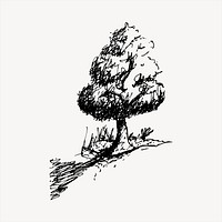 Tree collage element, black and white illustration vector. 