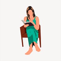 Woman reading book collage element, cute illustration vector. 