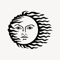 Celestial sun drawing, black and white illustration vector. Free public domain CC0 image.