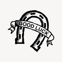 Horseshoe good luck drawing, black and white illustration vector. Free public domain CC0 image.