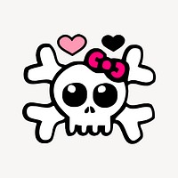 Cute skull collage element, cute illustration vector. Free public domain CC0 image.