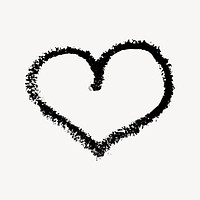 Black crayon heart drawing, black and white illustration vector. Free public domain CC0 image.