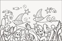 Cute underwater drawing, black and white illustration vector. Free public domain CC0 image.
