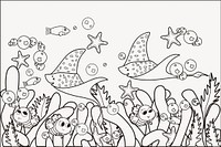 Cute underwater drawing, black and white illustration psd. Free public domain CC0 image.