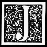 Vintage J alphabet  drawing, black and white illustration psd. Free public domain CC0 image.