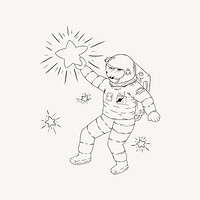 Astronaut line art drawing, black and white illustration vector. Free public domain CC0 image.