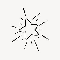 Shining star drawing, black and white illustration vector. Free public domain CC0 image.