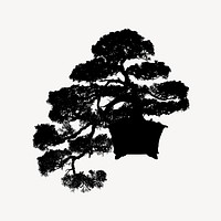 Bonsai tree silhouette clipart, plant illustration vector. 