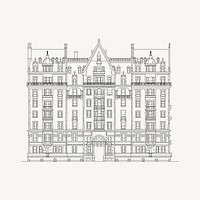 Mansion drawing, black and white illustration vector. Free public domain CC0 image.