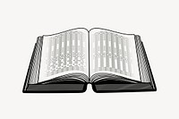 Open book drawing, black and white illustration vector. Free public domain CC0 image.