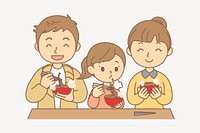 Family eating  clipart, cute illustration psd. Free public domain CC0 image.