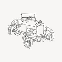 Vintage car illustration, black and white drawing. Free public domain CC0 image.