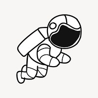 Cute astronaut drawing, black and white illustration psd. Free public domain CC0 image.
